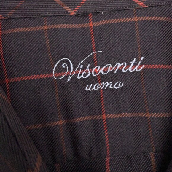 Visconti Uomo Shirt Men 48 Brown Red Check Plaid Contrast Trim Cotton Italy - Picture 3 of 12